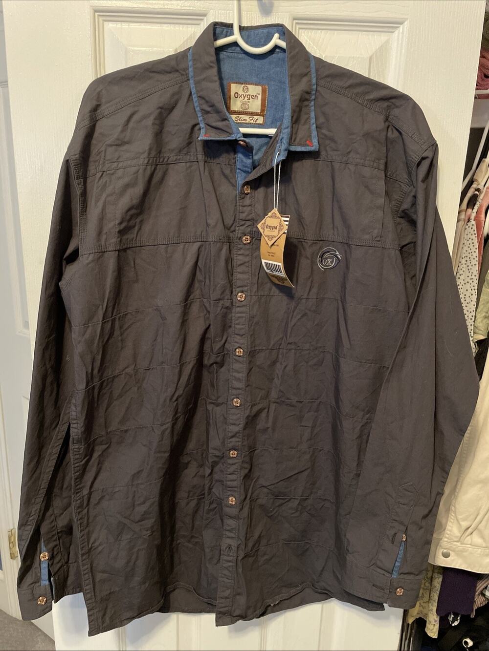 Oxygen Shirt Men's Gray Slim Fit Long Sleeve Button Down Size 2XL NEW WITH TAGS
